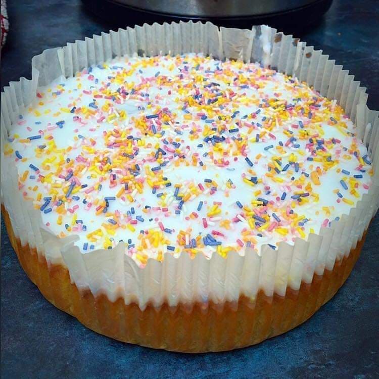 Old school iced sprinkle cake