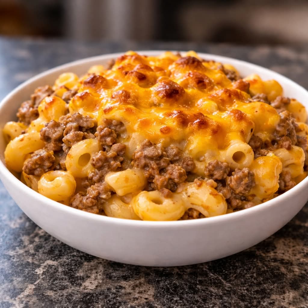 Beefy Cheddar and Macaroni Casserole
