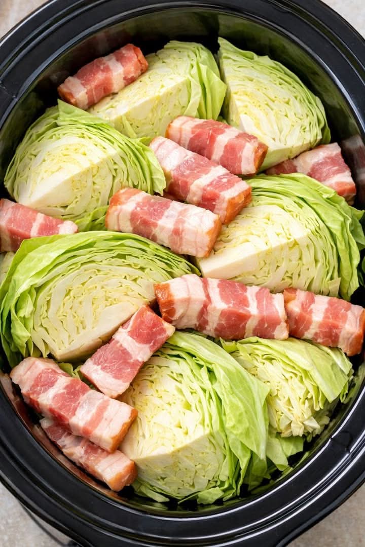 3-Ingredient Slow Cooker Bacon and Cabbage