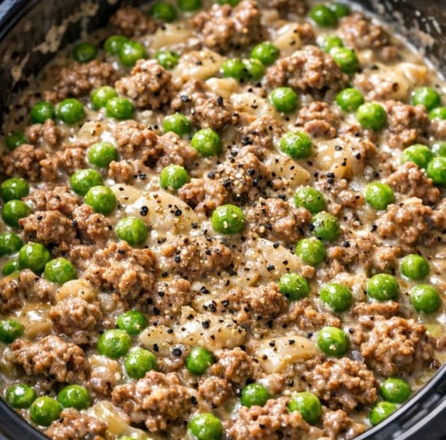 Amish Beef and Peas In Slow Cooker