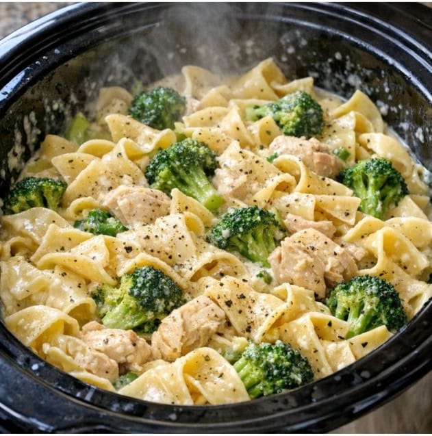 Amish Broccoli Chicken Noodle In Slow Cooker