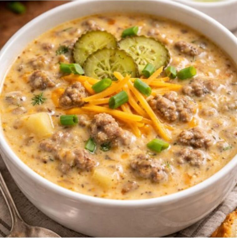 Amish Cheeseburger Soup in a Slow Cooker 5 Ingredients