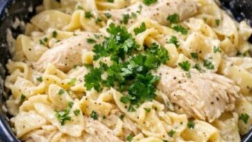 Amish Chicken and Noodles In Slow Cooker 5 Ing