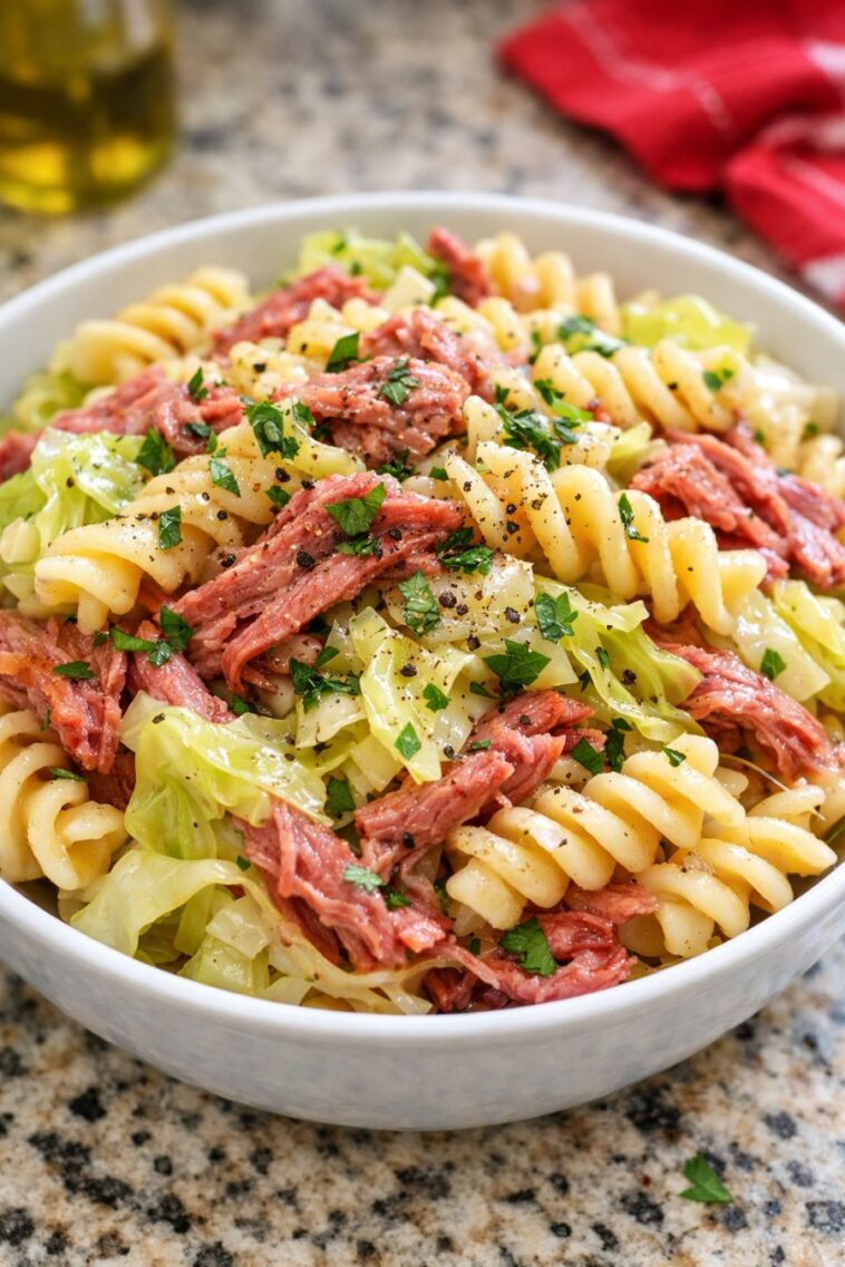 Amish Corned Beef Cabbage Pasta in the Slow Cooker