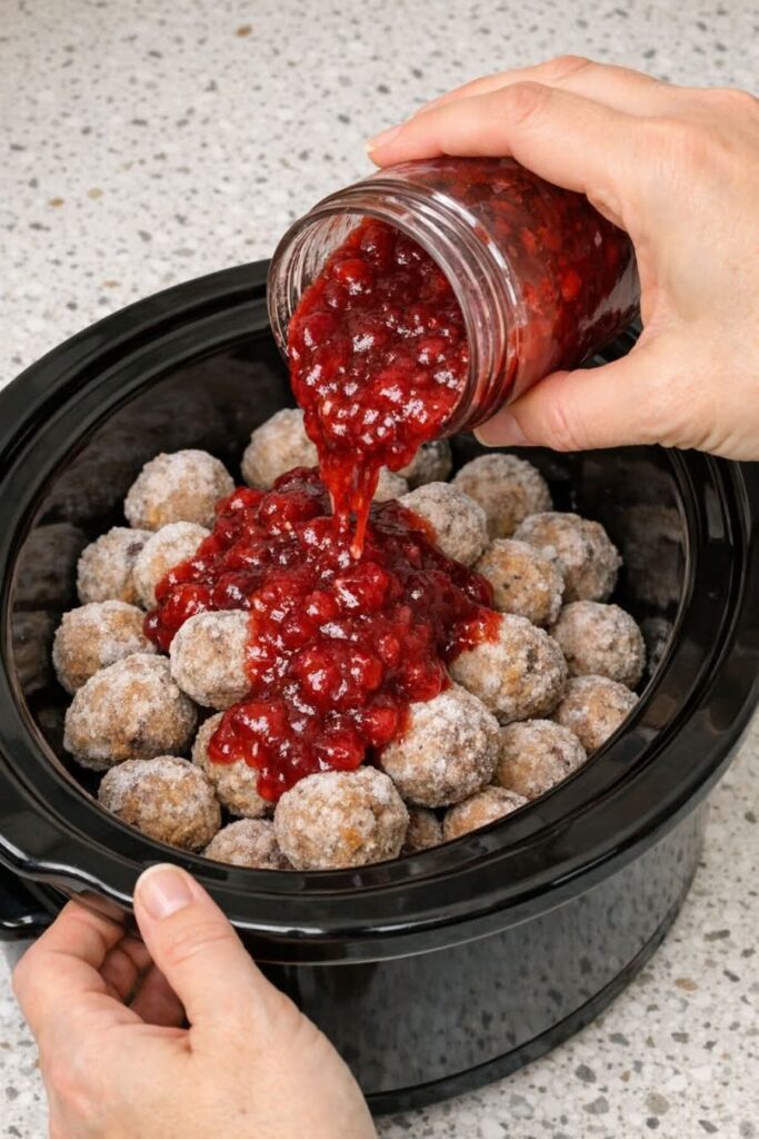 Amish Cranberry Meatballs Slow Cooker with 3 Ingredients