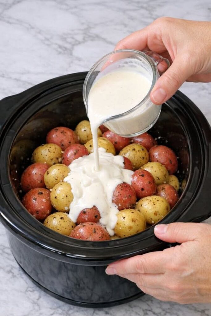 Amish Creamed Peas and Potatoes in Babies In Slow Cooker