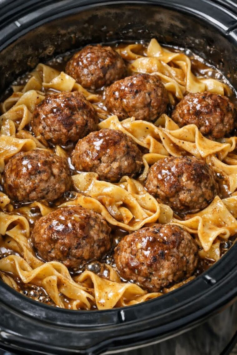 Amish Meatball Noodles In Slow Cooker-4 Ing