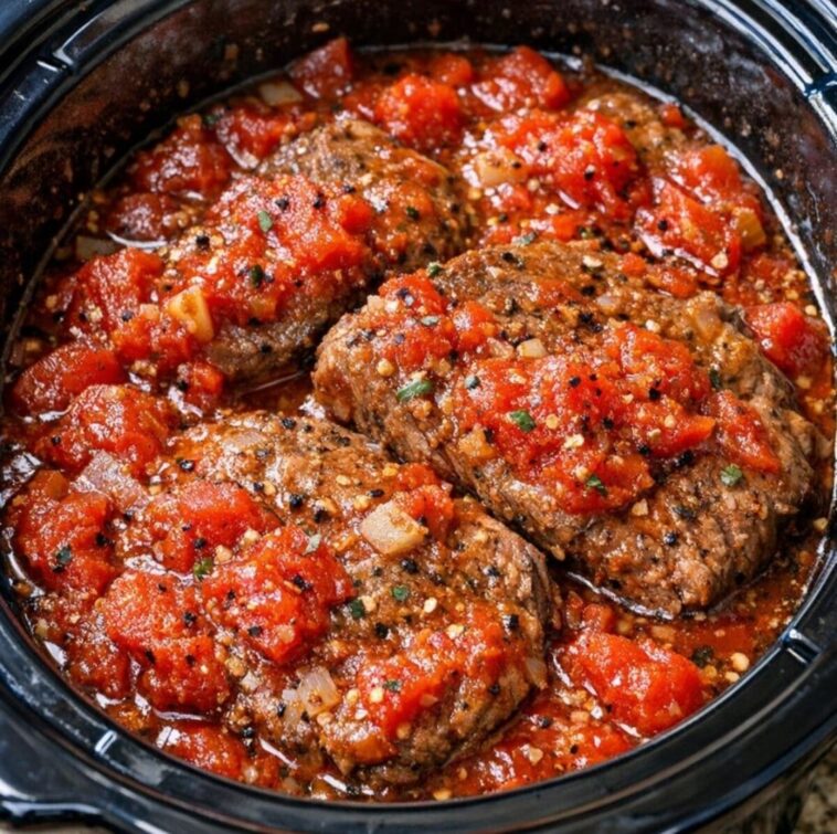 Amish Tomato Steak in the Slow Cooker