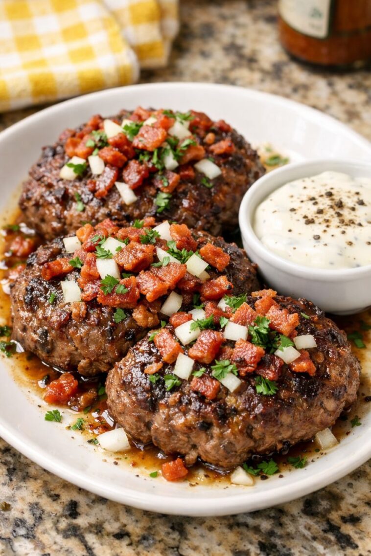 Bacon Ranch Burger Steaks Slow Cooker