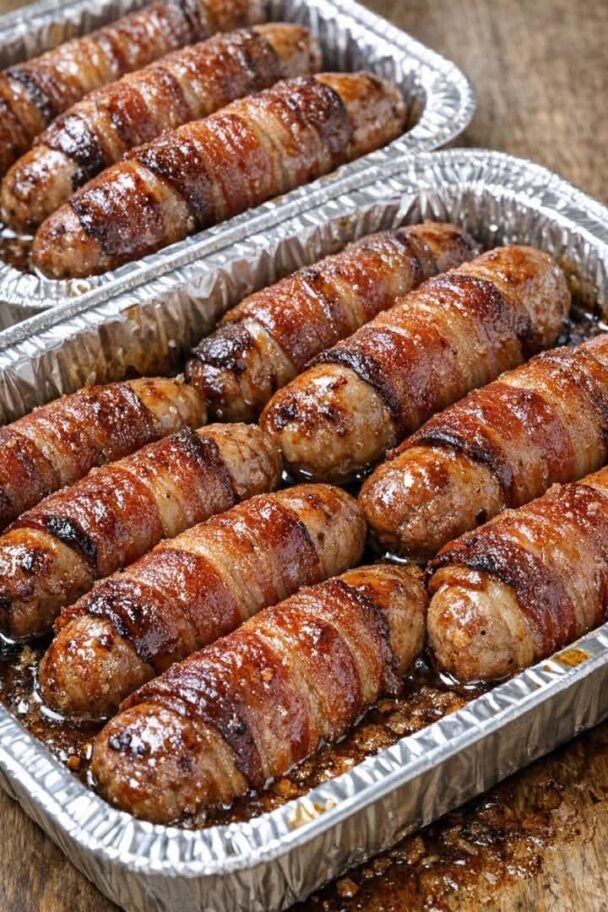 Bacon Wrapped Bangers in the Slow Cooker 4 Ingredients - Slow Cooker Tip