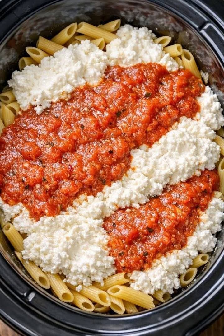 Baked Ziti-Style Penne in the Slow Cooker– 4 Ingredients