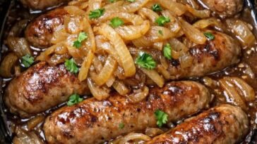 Bangers and Onions In Slow Cooker 4 Ingredients