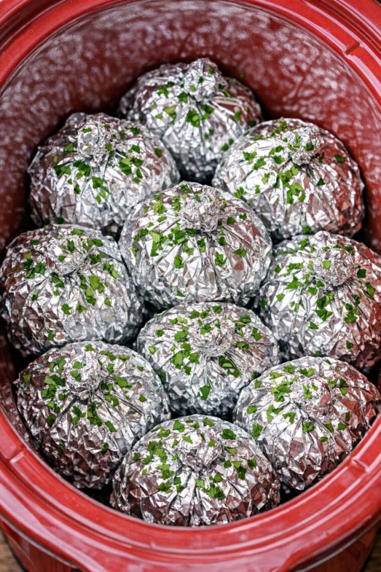 Beef Meatball Foil Bombs In Slow Cooker