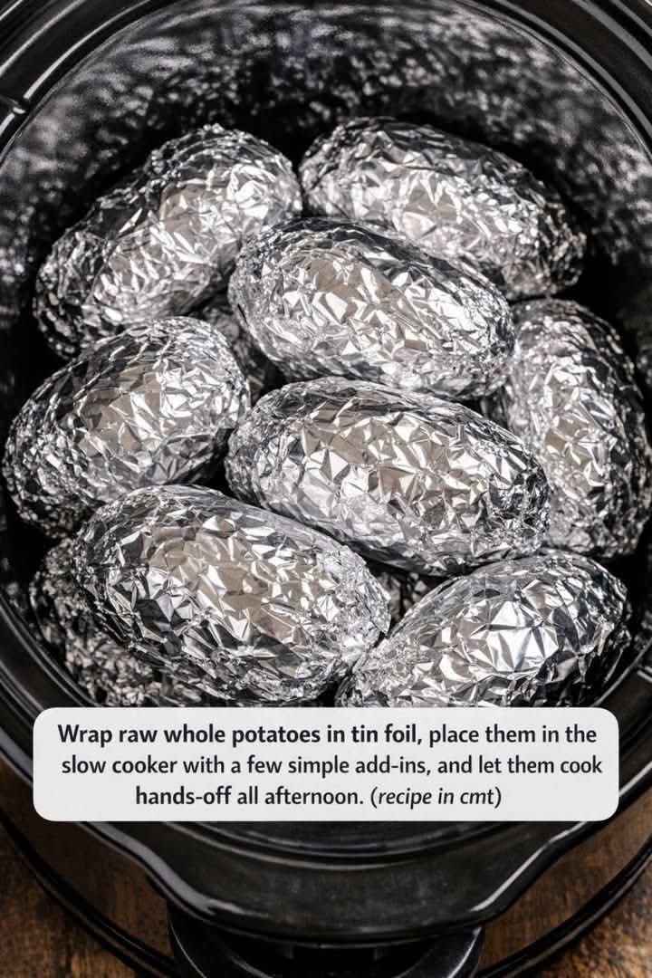 Buttered Potatoes Wrapped in Foil in the Slow Cooker