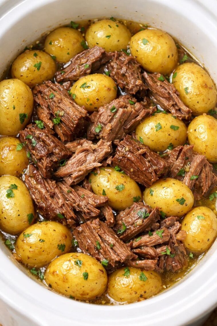 Buttery Beef and Potatoes In Slow Cooker 4 Ingredients