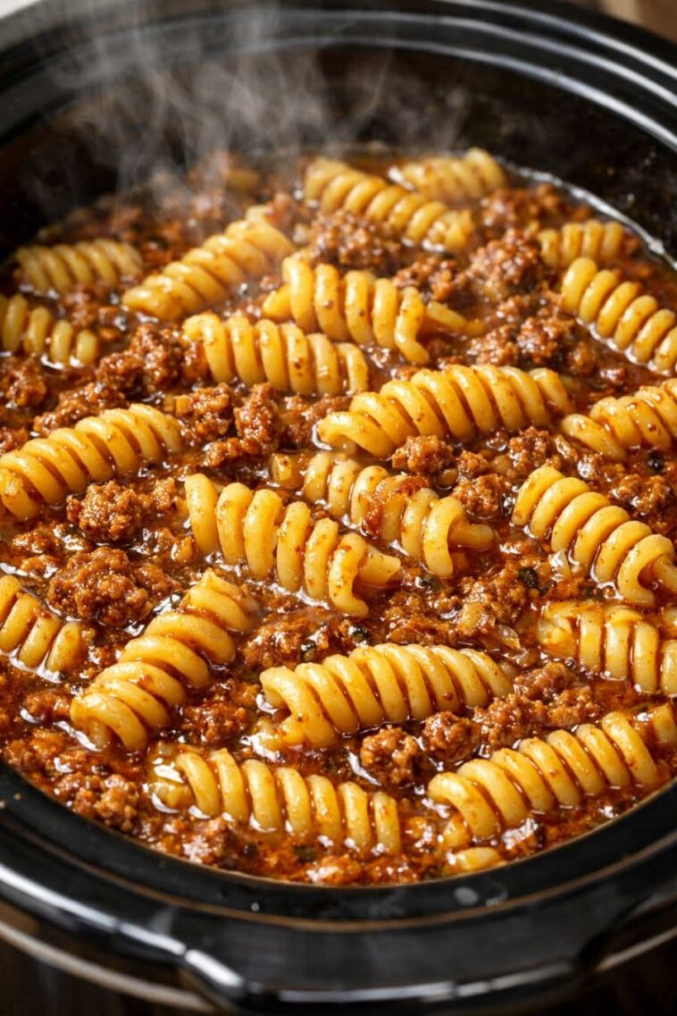 Cheeseburger Cavatappi Slow Cooker 5 Ingredients