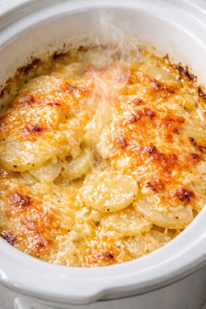 Cheesy Scalloped Potatoes In Slow Cooker 4-Ingredient
