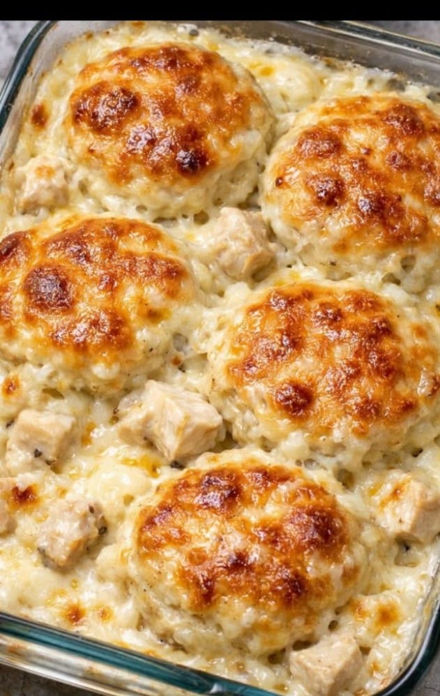 Chicken Alfredo Biscuit Casserole
