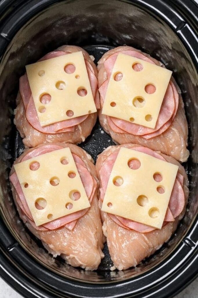 Chicken Cordon Bleu Bowtie Pasta In Slow Cooker