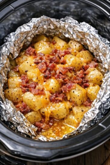Foil potted Cheesy Potatoes In Slow Cooker with 4 Ingredients