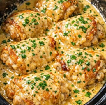 Golden Cream Chicken Thighs In Slow Cooker