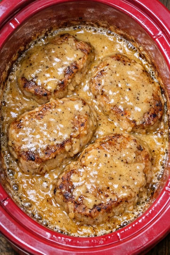Gravy Pork Chops in the slow cooker 3-Ingredient