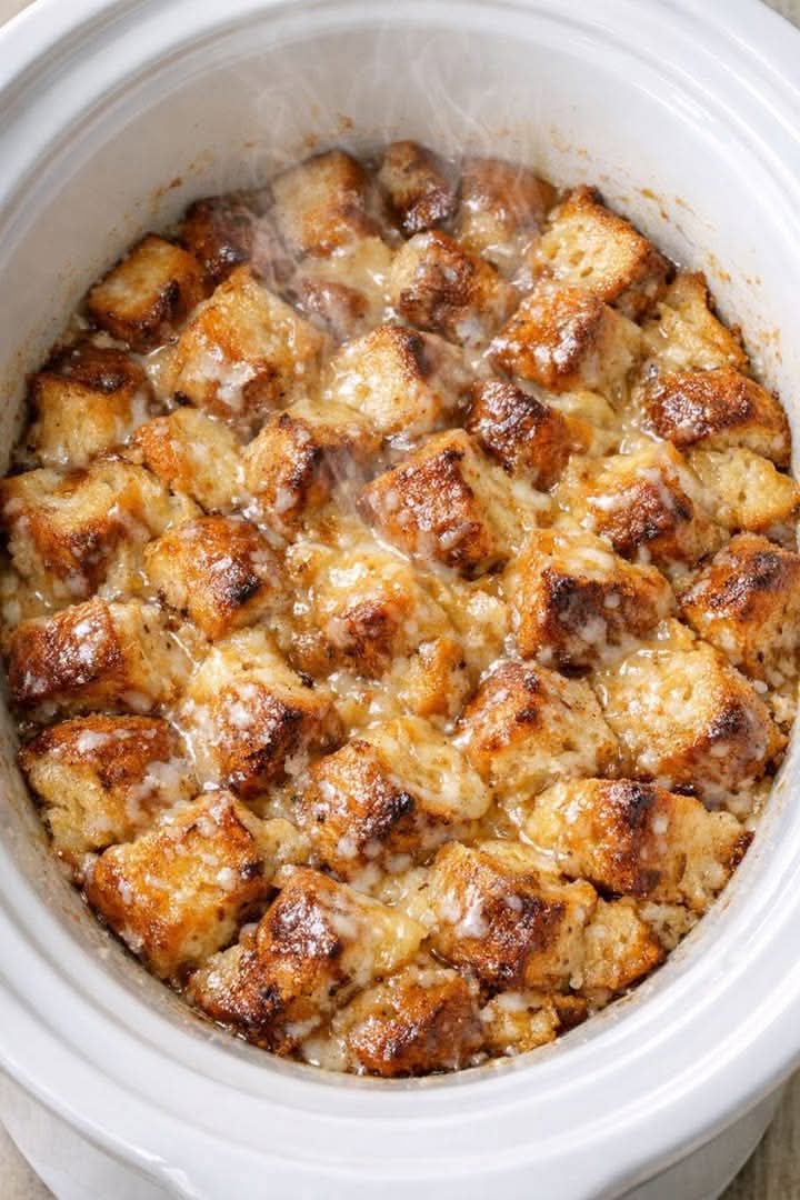 Irish Cream Bread Pudding In Slow Cooker With 3 Ingredient