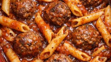 Meatball Penne in the Slow Cooker 3 Ingredient