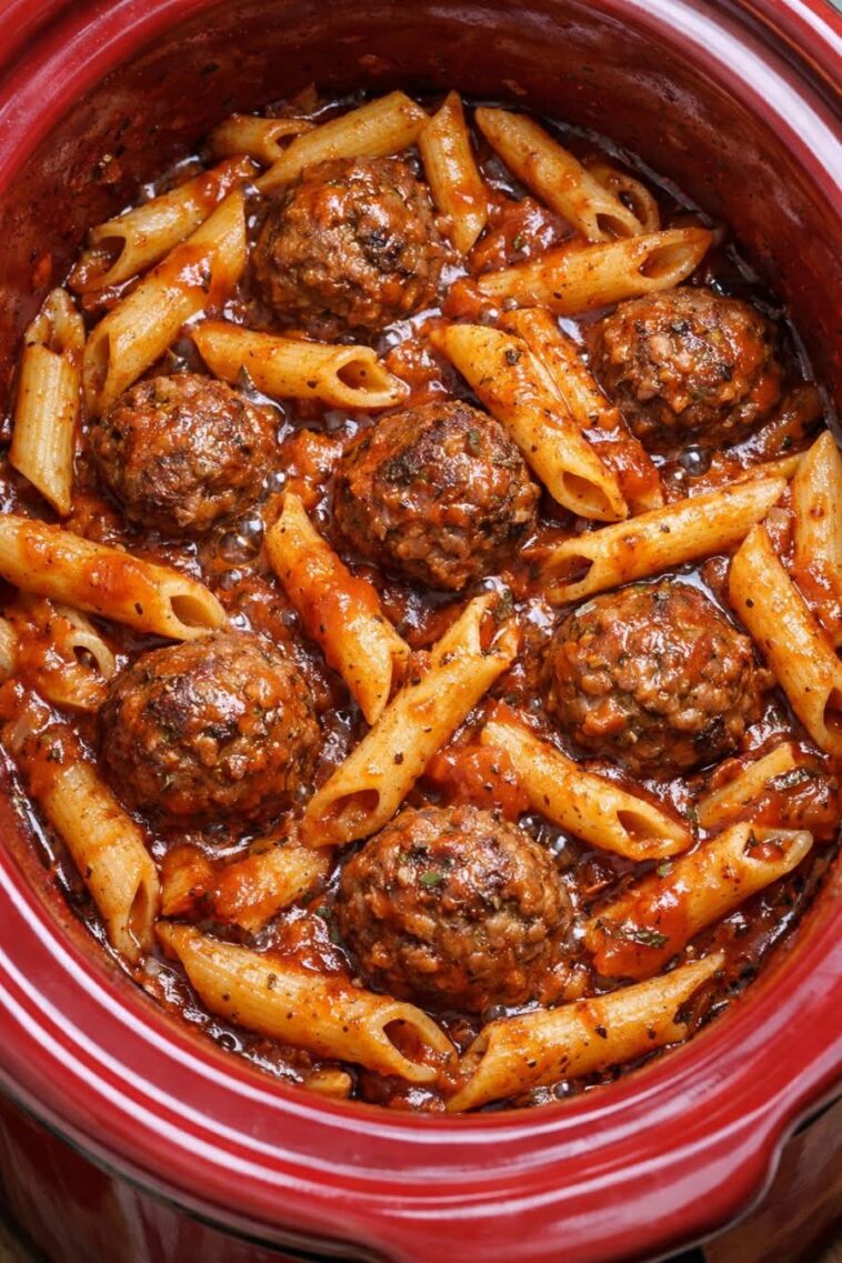 Meatball Penne in the Slow Cooker 3 Ingredient