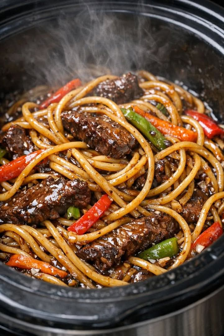 Pork Lo Mein (with Spaghetti) in the Slow Cooker