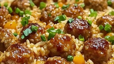 Rice Bake Honey Garlic Meatball Easy Cheesy Recipe