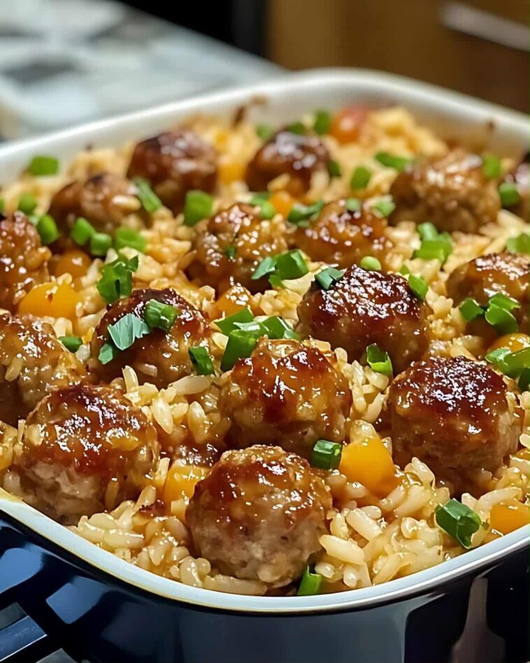 Rice Bake Honey Garlic Meatball Easy Cheesy Recipe