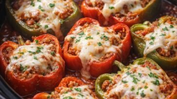 Sausage Stuffed Peppers Slow Cooker with 5 Ingredients