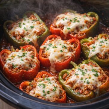 Sausage Stuffed Peppers Slow Cooker with 5 Ingredients