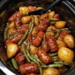 Slow Cooker Sausages, potatoes and green beans