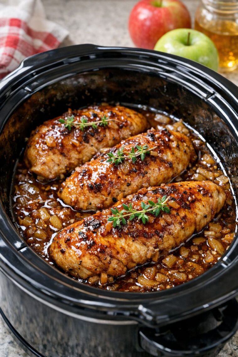 Caramelized Apple Cider Slow Cooker Chicken