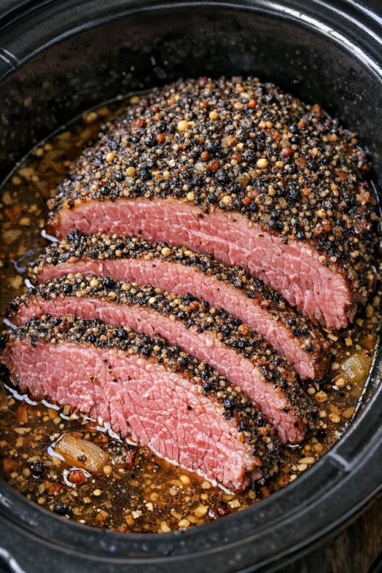 Slow Cooker Corned Beef in 3 Ingredients Peppercorn