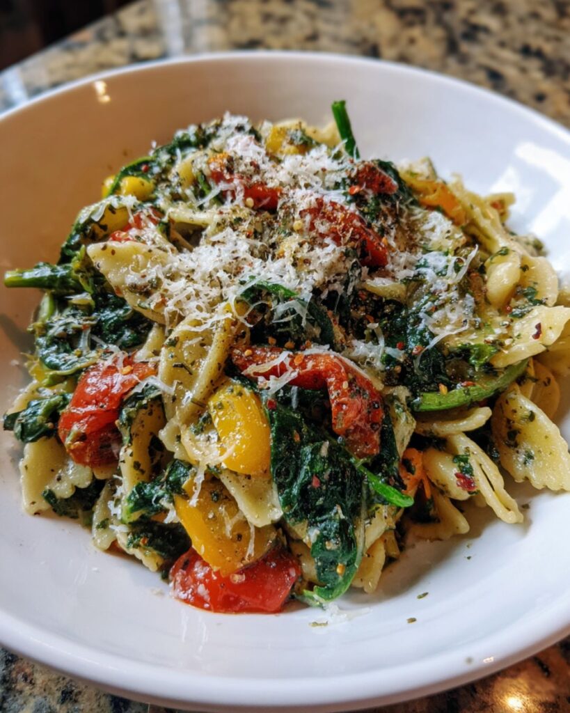 Slow Cooker Spinach Pasta Primavera