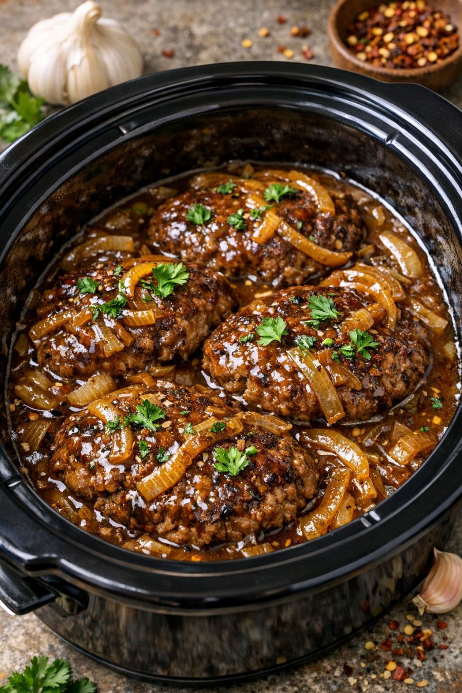 Smothered Burger Steaks Slow Cooker - Slow Cooker Tip