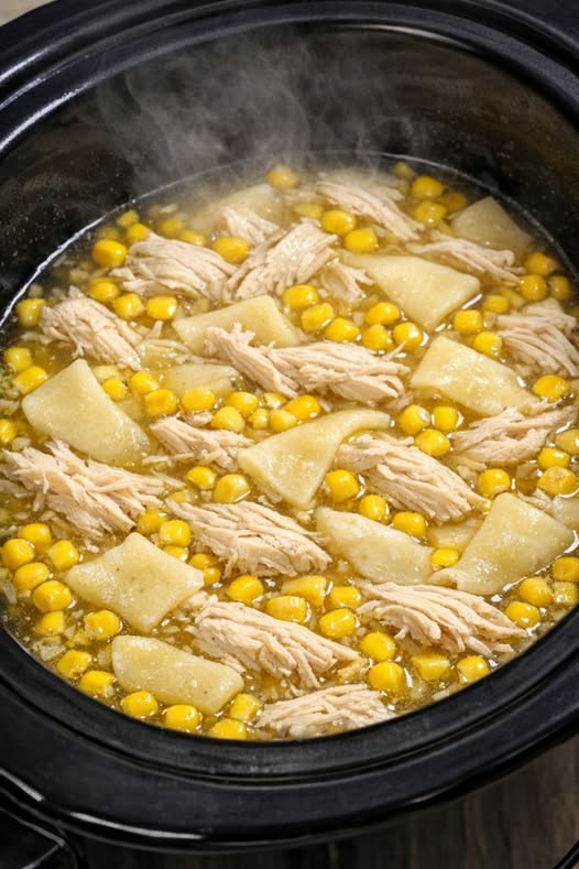 Amish Chicken Corn soup In Slow Cooker