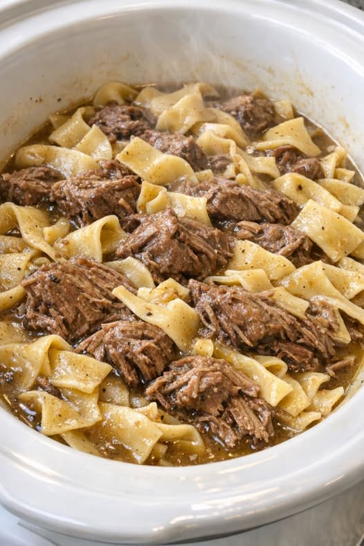Amish Beef and Noodles Slow Cooker 3-Ingredient