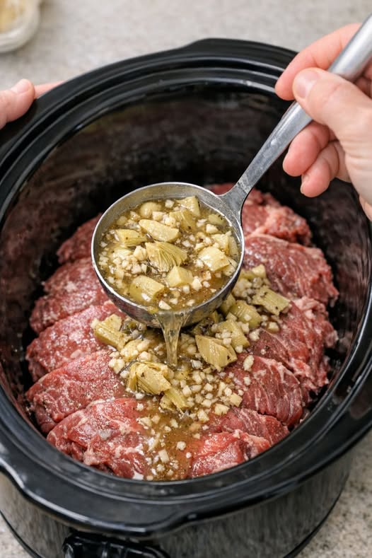Artichoke Lemon Beef In Slow Cooker