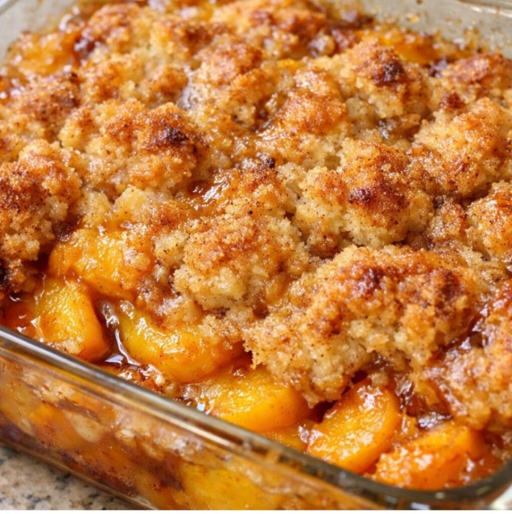 Baked Peach Dump Dessert 5-Ingredient