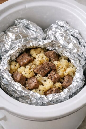 Beef and Cauliflower Foil Packets Slow Cooked