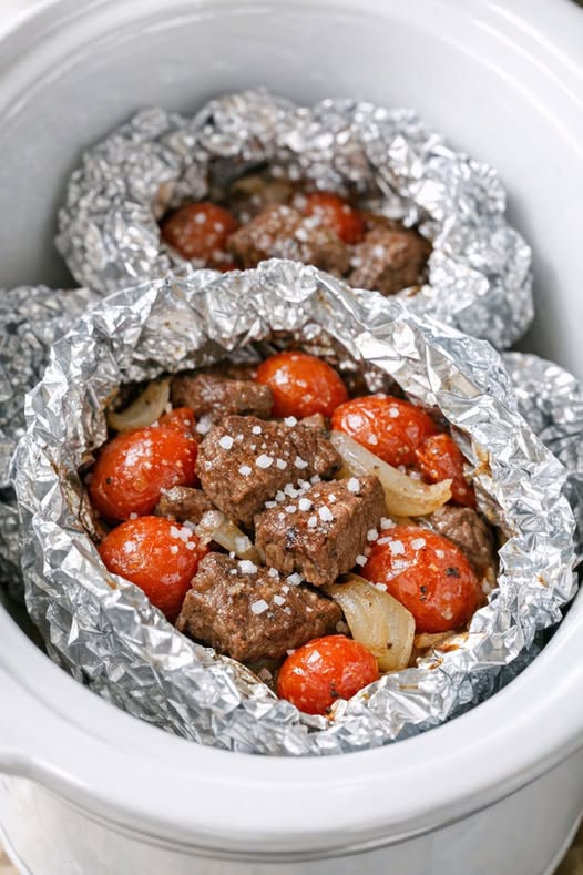 Beef and Tomato Packets in the Slow Cooker