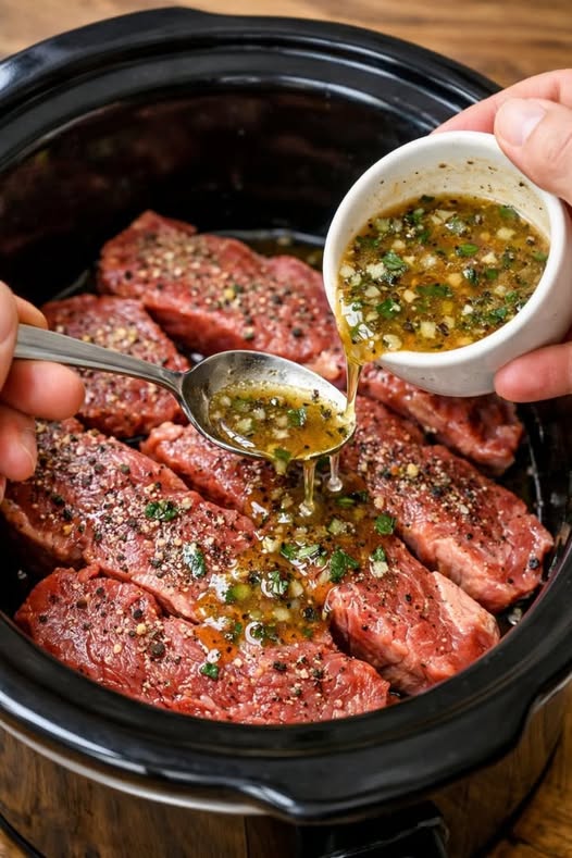 Brown Butter Herb Beef Strips Slow Cooker