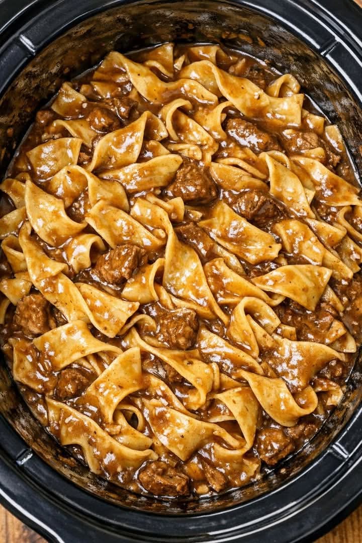 Brown Gravy Noodles Slow Cooker 3-Ingredient