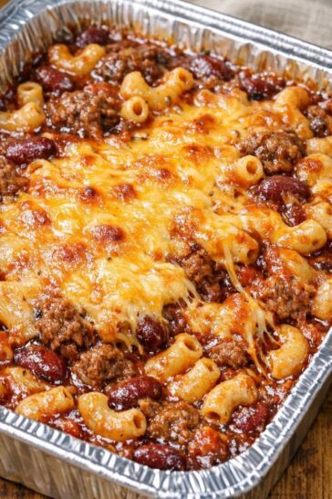 Chili Mac Casserole Oven Baked 3-Ingredients
