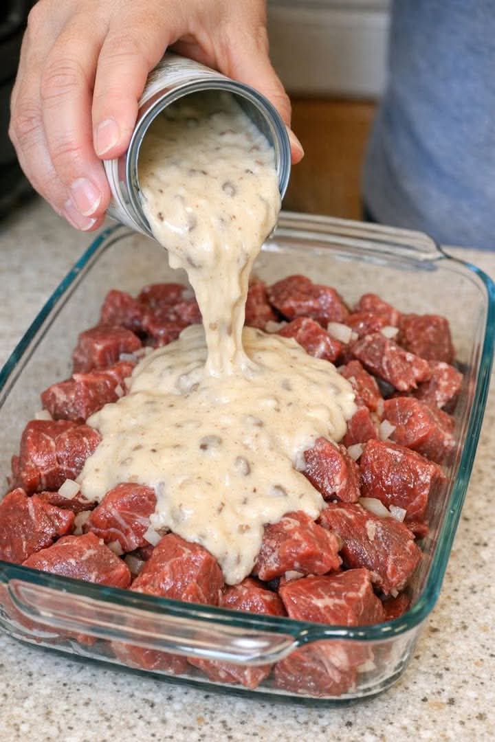 Creamy Mushroom Beef Oven Bake 4-Ingredient
