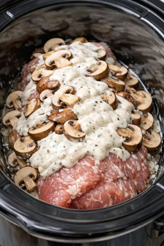 Creamy Mushroom Pork Tenderloin Slow Cooker